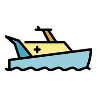 Cross rescue boat icon color outline vector