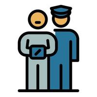 Prison man with guard icon color outline vector