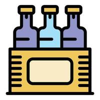 Three bottles in box icon color outline vector