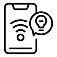 Smartphone remote smart lightbulb icon, outline style vector