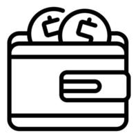 Coins wallet icon, outline style vector