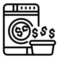icono de efectivo de la máquina de dinero de lavandería, estilo de contorno vector
