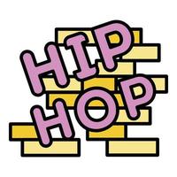hip hop en vector de contorno de color de icono de pared de ladrillo