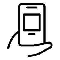 Hand holding phone icon outline vector. Hold cellphone vector