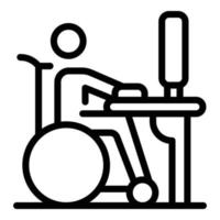 silla de ruedas, hombre, computadora, trabajo, icono, contorno, estilo vector