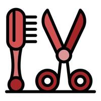 Scissors groomer brush icon color outline vector