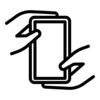 Hand holding smartphone icon outline vector. Touch phone vector