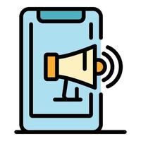 Megaphone on smartphone icon color outline vector