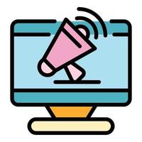 Megaphone on screen icon color outline vector