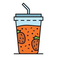 Plastic smoothie glass icon color outline vector