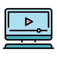 Video player on computer icon color outline vector