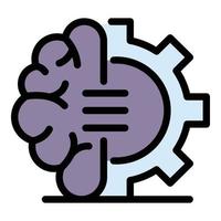 Brain gear wheel icon color outline vector