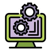 Gear monitor engineer icon color outline vector