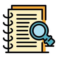 Notepad and magnifier icon color outline vector