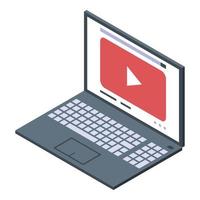 Laptop video play icon, isometric style vector