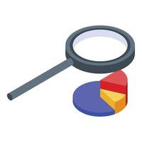 Reporter magnifier pie chart icon, isometric style vector