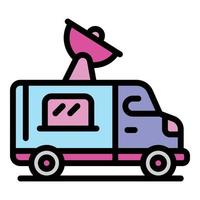 Tv satellite truck icon color outline vector