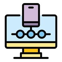 Computer safe authentication icon color outline vector