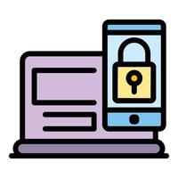 Locked data laptop authentication icon color outline vector