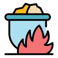 Metallurgy on fire pot icon color outline vector