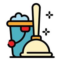 Plunger and toilet cistern icon color outline vector