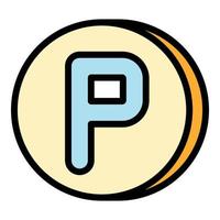 Coin with letter P icon color outline vector