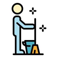 Cleaner with a mop icon color outline vector