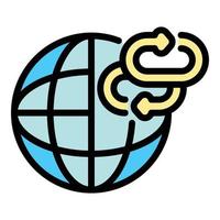 Two chain links and globe icon color outline vector