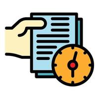 Documents and clock icon color outline vector