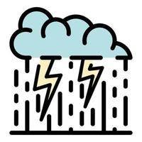 Thunderstorm cloud with rain icon color outline vector