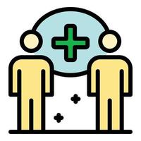 Two people medical cross icon color outline vector