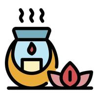 Aroma lamp and lotus icon color outline vector