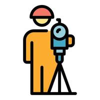 Surveyor with equipment icon color outline vector