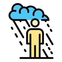 vector de contorno de color de icono de hombre bajo la lluvia