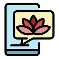 Smartphone and lotus icon color outline vector