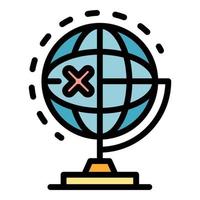 Cross mark on the globe icon color outline vector