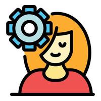 Woman and gear icon color outline vector