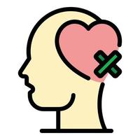 Head heart with band aid icon color outline vector