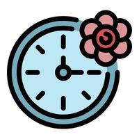 vector de contorno de color de icono de reloj y flor