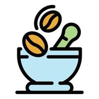 Bowl and coffee seeds icon color outline vector