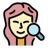 vector de contorno de color de icono de cara de mujer sonriente