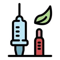 Syringe ampoule and leaf icon color outline vector