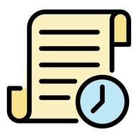 Document and clock icon color outline vector