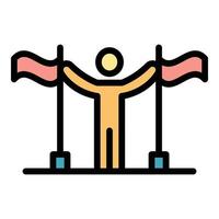 Man between flags icon color outline vector
