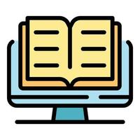 Open book on monitor icon color outline vector