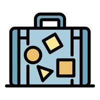 Suitcase with stickers icon color outline vector