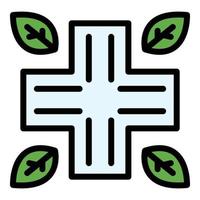 Medical cross and leaves icon color outline vector