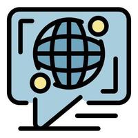 Globe in chchat cloud icon color outline vector