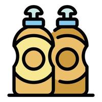 vector de contorno de color de icono de botellas de líquido para lavar platos