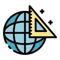 Globe and triangular ruler icon color outline vector